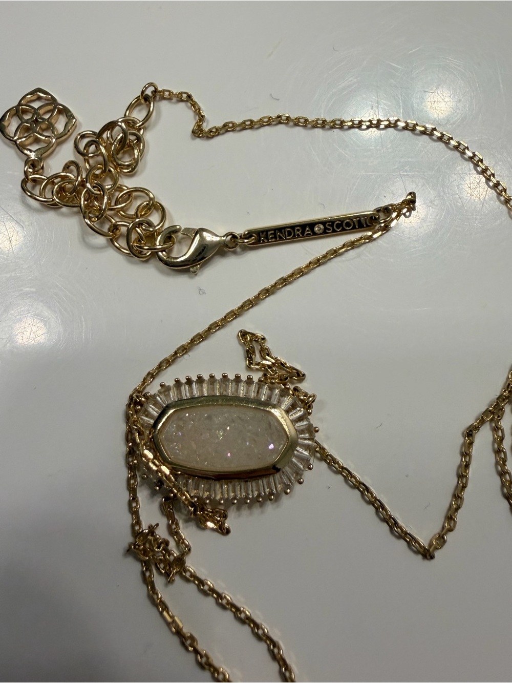 Kendra Scott Gold Oval Pendant Necklace with White Stone - Picture 3 of 3
